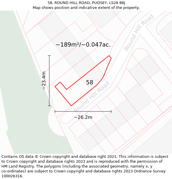 58, ROUND HILL ROAD, PUDSEY, LS28 8BJ: Plot and title map