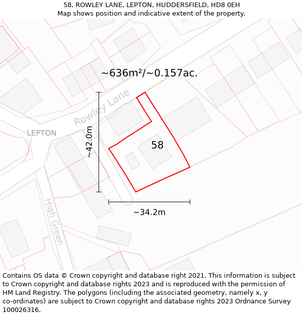 58, ROWLEY LANE, LEPTON, HUDDERSFIELD, HD8 0EH: Plot and title map