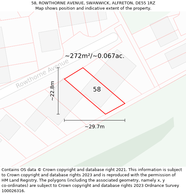 58, ROWTHORNE AVENUE, SWANWICK, ALFRETON, DE55 1RZ: Plot and title map