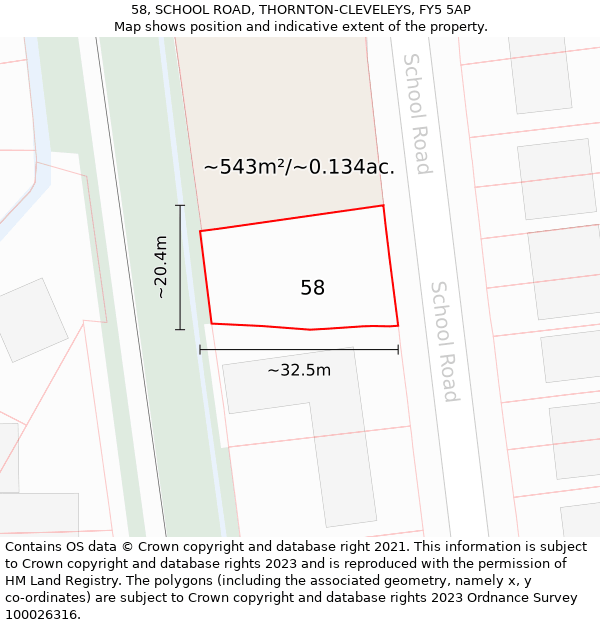 58, SCHOOL ROAD, THORNTON-CLEVELEYS, FY5 5AP: Plot and title map