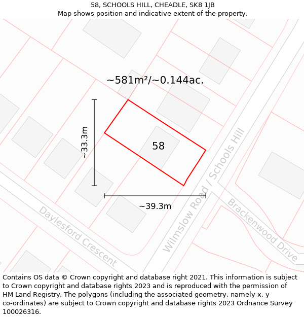 58, SCHOOLS HILL, CHEADLE, SK8 1JB: Plot and title map