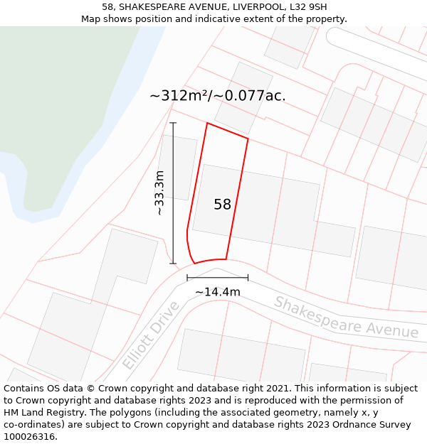 58, SHAKESPEARE AVENUE, LIVERPOOL, L32 9SH: Plot and title map