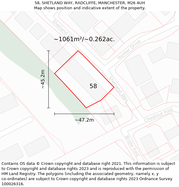 58, SHETLAND WAY, RADCLIFFE, MANCHESTER, M26 4UH: Plot and title map