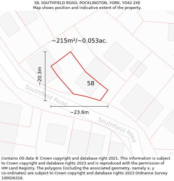 58, SOUTHFIELD ROAD, POCKLINGTON, YORK, YO42 2XE: Plot and title map