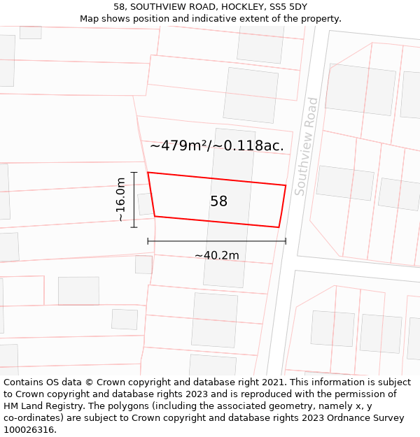 58, SOUTHVIEW ROAD, HOCKLEY, SS5 5DY: Plot and title map