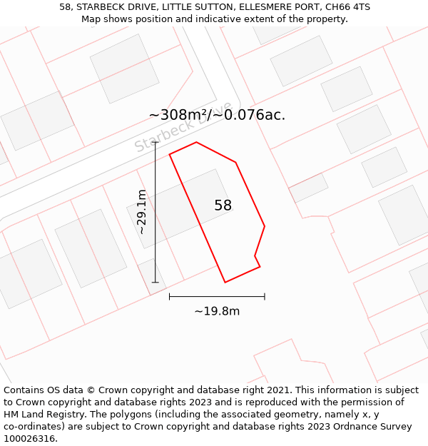 58, STARBECK DRIVE, LITTLE SUTTON, ELLESMERE PORT, CH66 4TS: Plot and title map