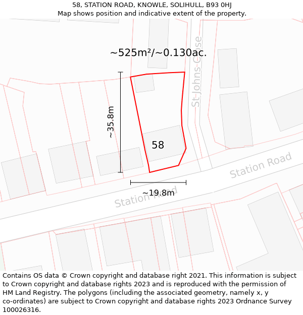 58, STATION ROAD, KNOWLE, SOLIHULL, B93 0HJ: Plot and title map