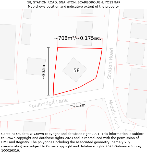 58, STATION ROAD, SNAINTON, SCARBOROUGH, YO13 9AP: Plot and title map