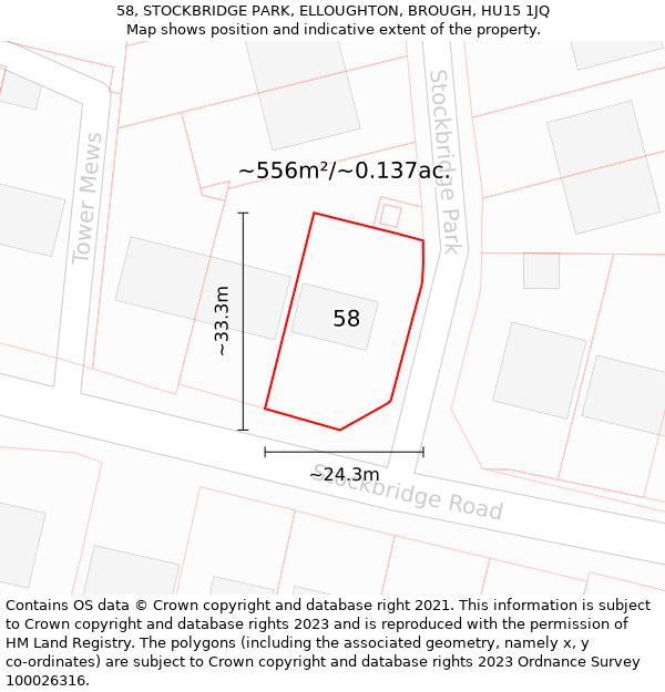 58, STOCKBRIDGE PARK, ELLOUGHTON, BROUGH, HU15 1JQ: Plot and title map