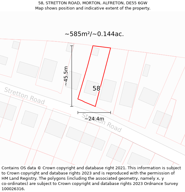 58, STRETTON ROAD, MORTON, ALFRETON, DE55 6GW: Plot and title map