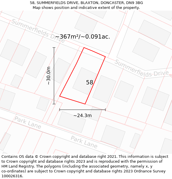 58, SUMMERFIELDS DRIVE, BLAXTON, DONCASTER, DN9 3BG: Plot and title map