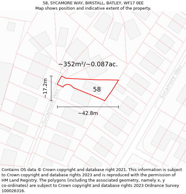 58, SYCAMORE WAY, BIRSTALL, BATLEY, WF17 0EE: Plot and title map