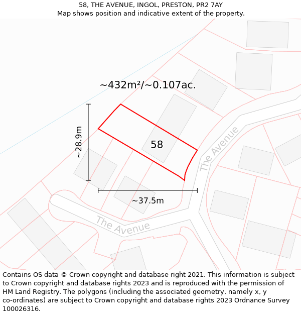 58, THE AVENUE, INGOL, PRESTON, PR2 7AY: Plot and title map