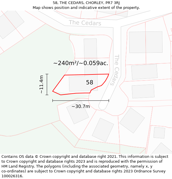 58, THE CEDARS, CHORLEY, PR7 3RJ: Plot and title map