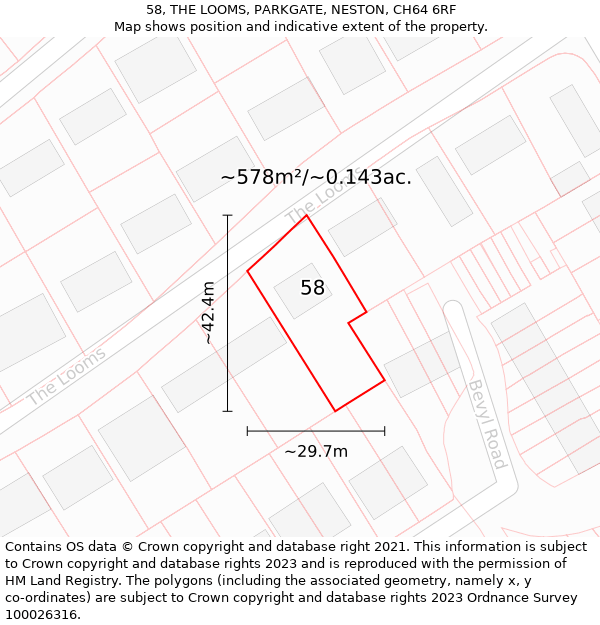 58, THE LOOMS, PARKGATE, NESTON, CH64 6RF: Plot and title map