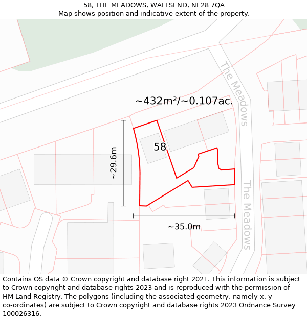 58, THE MEADOWS, WALLSEND, NE28 7QA: Plot and title map