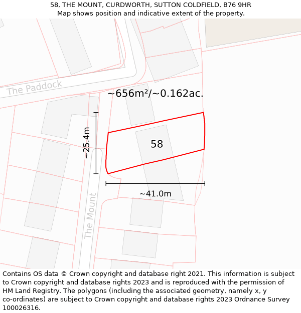 58, THE MOUNT, CURDWORTH, SUTTON COLDFIELD, B76 9HR: Plot and title map