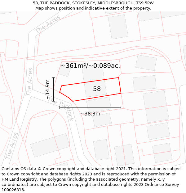 58, THE PADDOCK, STOKESLEY, MIDDLESBROUGH, TS9 5PW: Plot and title map