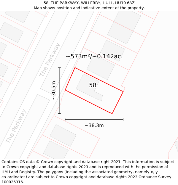 58, THE PARKWAY, WILLERBY, HULL, HU10 6AZ: Plot and title map