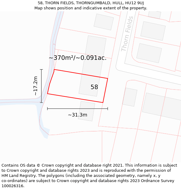 58, THORN FIELDS, THORNGUMBALD, HULL, HU12 9UJ: Plot and title map