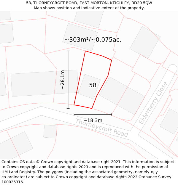 58, THORNEYCROFT ROAD, EAST MORTON, KEIGHLEY, BD20 5QW: Plot and title map