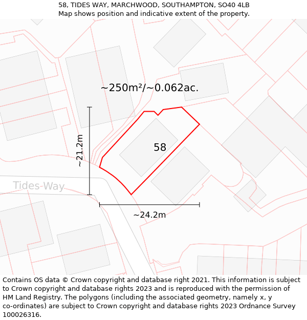 58, TIDES WAY, MARCHWOOD, SOUTHAMPTON, SO40 4LB: Plot and title map