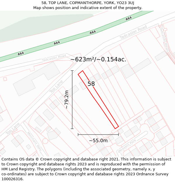 58, TOP LANE, COPMANTHORPE, YORK, YO23 3UJ: Plot and title map