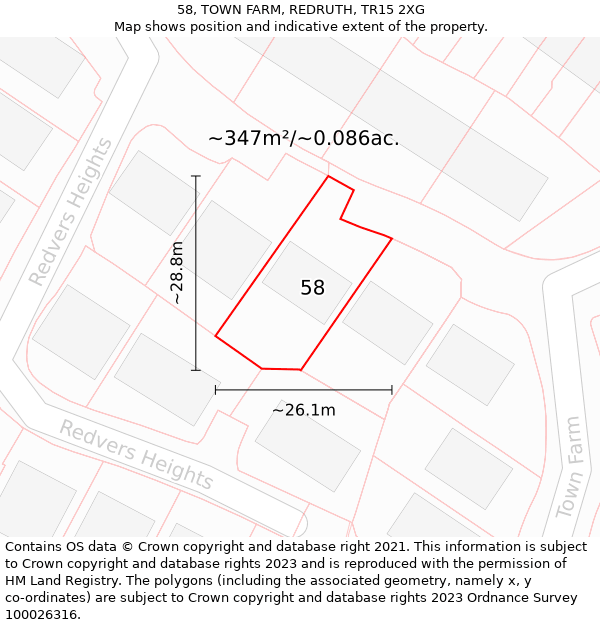 58, TOWN FARM, REDRUTH, TR15 2XG: Plot and title map