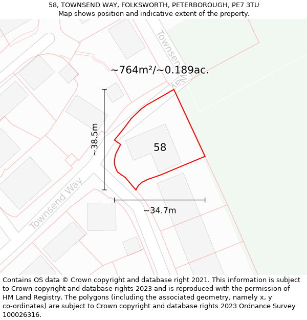 58, TOWNSEND WAY, FOLKSWORTH, PETERBOROUGH, PE7 3TU: Plot and title map