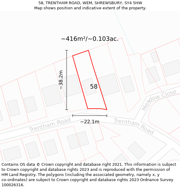 58, TRENTHAM ROAD, WEM, SHREWSBURY, SY4 5HW: Plot and title map