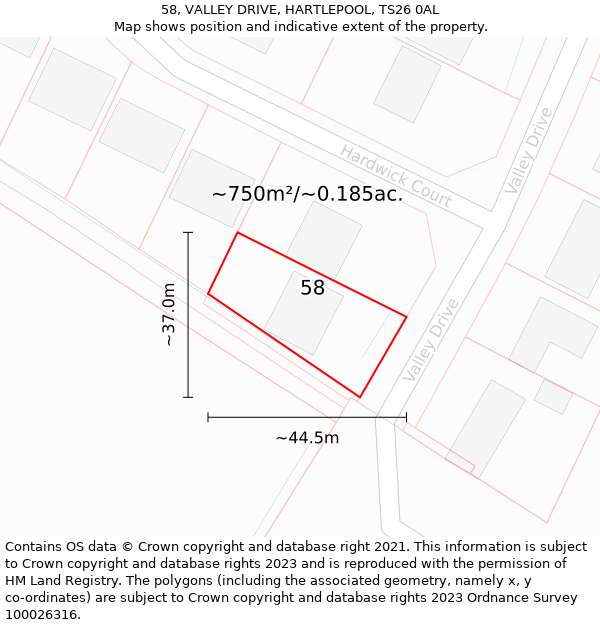 58, VALLEY DRIVE, HARTLEPOOL, TS26 0AL: Plot and title map