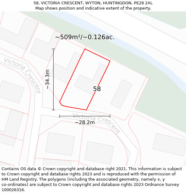 58, VICTORIA CRESCENT, WYTON, HUNTINGDON, PE28 2AL: Plot and title map