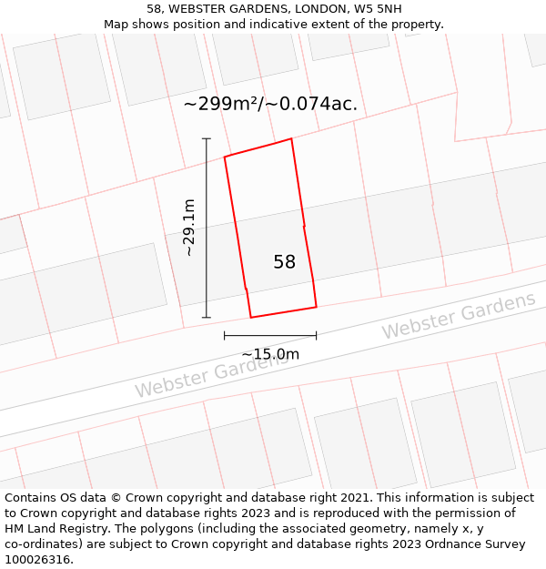 58, WEBSTER GARDENS, LONDON, W5 5NH: Plot and title map