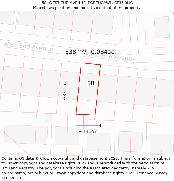 58, WEST END AVENUE, PORTHCAWL, CF36 3NG: Plot and title map