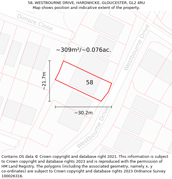 58, WESTBOURNE DRIVE, HARDWICKE, GLOUCESTER, GL2 4RU: Plot and title map