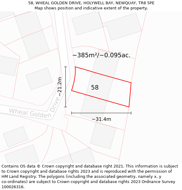 58, WHEAL GOLDEN DRIVE, HOLYWELL BAY, NEWQUAY, TR8 5PE: Plot and title map