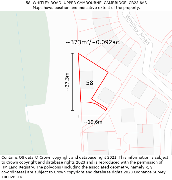 58, WHITLEY ROAD, UPPER CAMBOURNE, CAMBRIDGE, CB23 6AS: Plot and title map