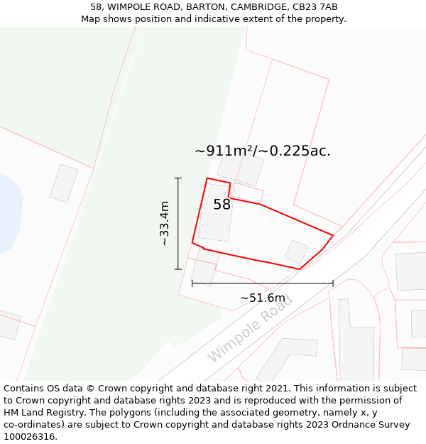 58, WIMPOLE ROAD, BARTON, CAMBRIDGE, CB23 7AB: Plot and title map