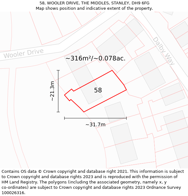 58, WOOLER DRIVE, THE MIDDLES, STANLEY, DH9 6FG: Plot and title map