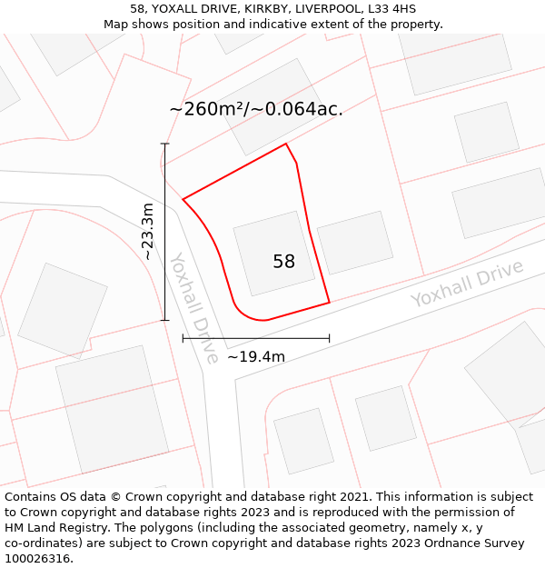 58, YOXALL DRIVE, KIRKBY, LIVERPOOL, L33 4HS: Plot and title map