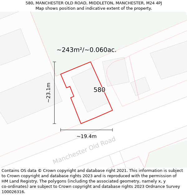 580, MANCHESTER OLD ROAD, MIDDLETON, MANCHESTER, M24 4PJ: Plot and title map