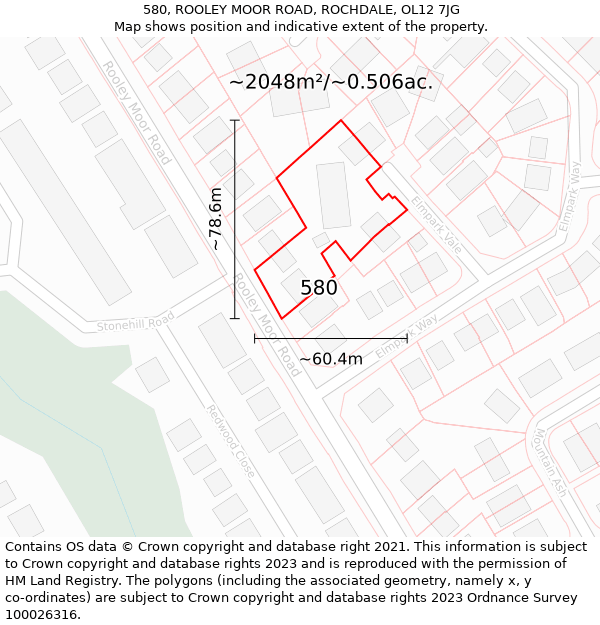 580, ROOLEY MOOR ROAD, ROCHDALE, OL12 7JG: Plot and title map