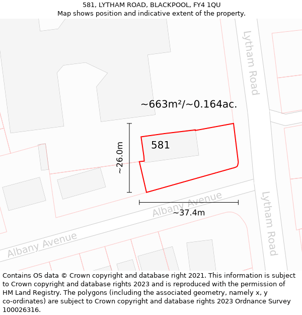 581, LYTHAM ROAD, BLACKPOOL, FY4 1QU: Plot and title map