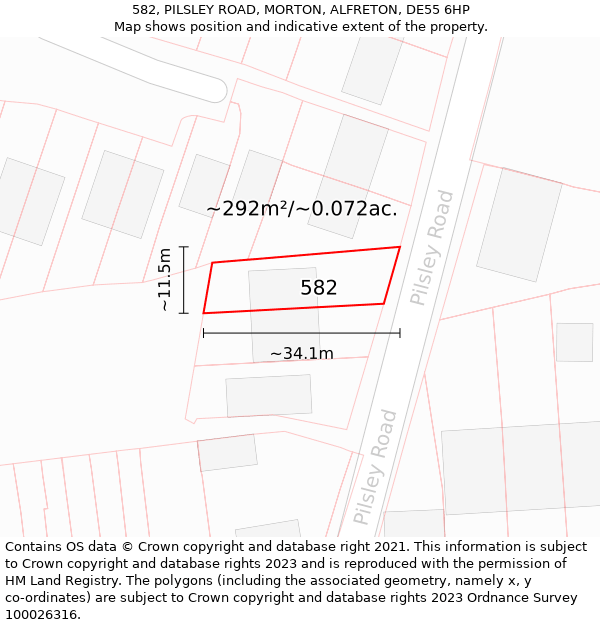 582, PILSLEY ROAD, MORTON, ALFRETON, DE55 6HP: Plot and title map