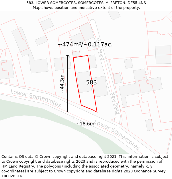 583, LOWER SOMERCOTES, SOMERCOTES, ALFRETON, DE55 4NS: Plot and title map