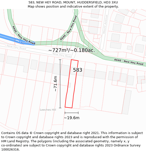 583, NEW HEY ROAD, MOUNT, HUDDERSFIELD, HD3 3XU: Plot and title map