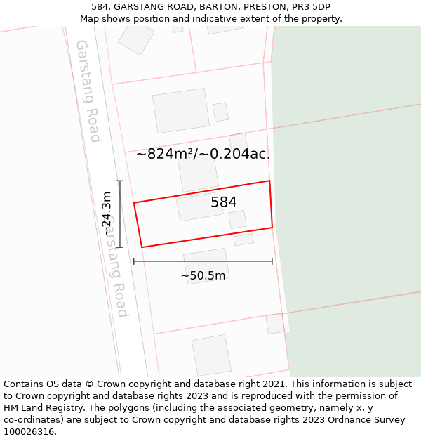 584, GARSTANG ROAD, BARTON, PRESTON, PR3 5DP: Plot and title map