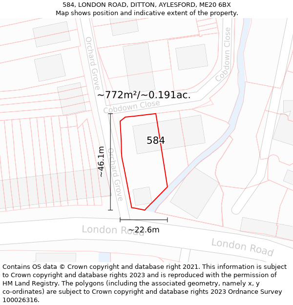 584, LONDON ROAD, DITTON, AYLESFORD, ME20 6BX: Plot and title map