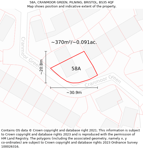 58A, CRANMOOR GREEN, PILNING, BRISTOL, BS35 4QF: Plot and title map