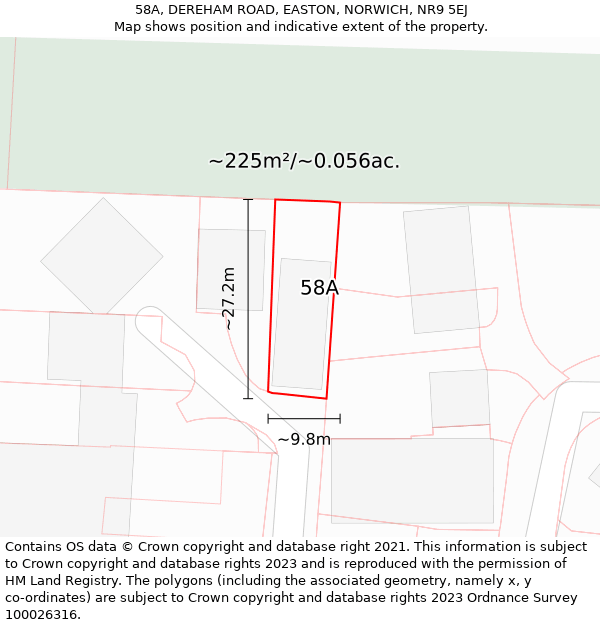 58A, DEREHAM ROAD, EASTON, NORWICH, NR9 5EJ: Plot and title map